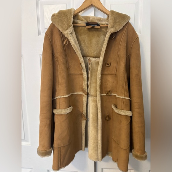 Vintage 90s Jones New York Faux Shearling Toggle Coat Penny Lane Boho Y2K Sherpa - Picture 5 of 13